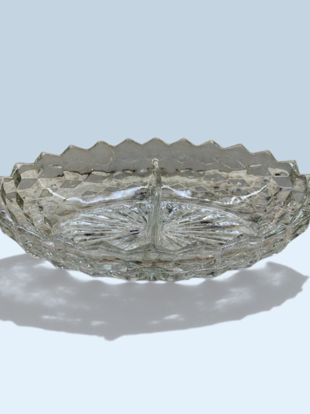 Vintage Fostoria American 2-part divided oval relish dish